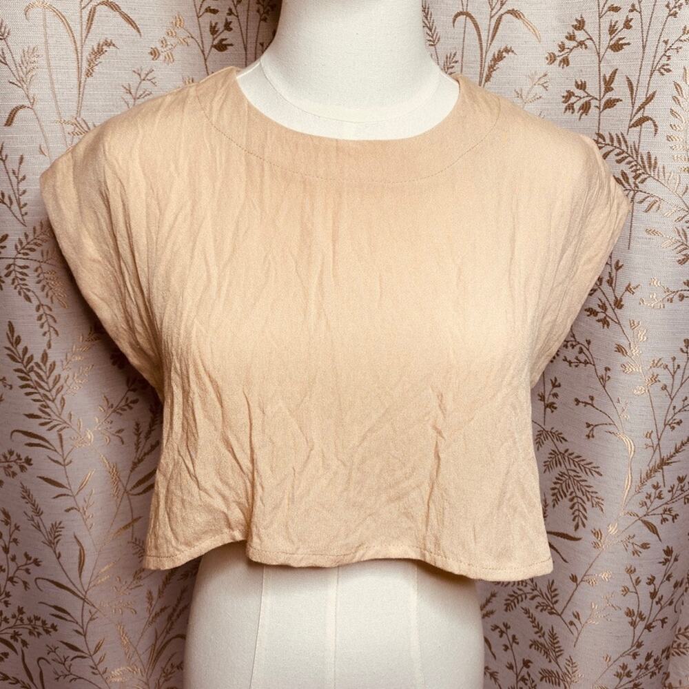 Minimalist Crop Top in Beige - Women's Sleeveless Tee - Picture 2 of 10